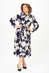 Модель 887 цвет-синий, принт «Белые листья» Swallow