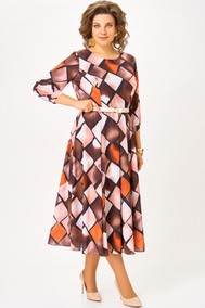 Модель 894 тёмно-коричневый , принт «бежевые, оранжевые ромбы» Swallow