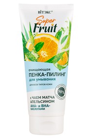 SUPER FRUIT Очищающая пенка-пилинг для умывания с чаем матча, AHA- и BHA-кислотами 200 мл