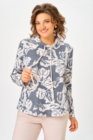 Модель 883 дымчато-синий/принт «бежево- молочные абстрактные цветы» Swallow