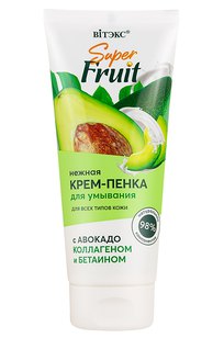 SUPER FRUIT Нежная крем-пенка для умывания с авокадо, коллагеном и бетаином 200 мл