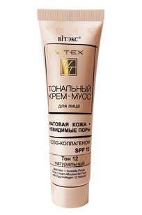 Тональный КРЕМ-МУСС для лица МАТОВАЯ КОЖА+НЕВИДИМЫЕ ПОРЫ С EGG-коллагеном SPF15, тон 12 30 мл