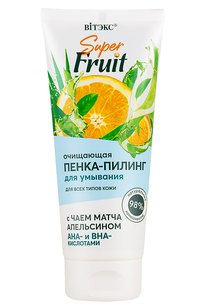 SUPER FRUIT Очищающая пенка-пилинг для умывания с чаем матча, AHA- и BHA-кислотами 200 мл